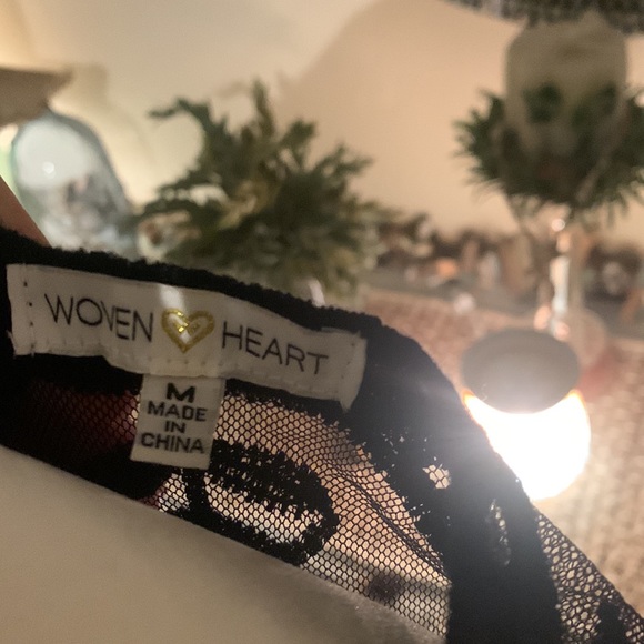 Woven Heart black lace dress/cover up. Looks great over slip dress, tank/legging - Picture 4 of 5